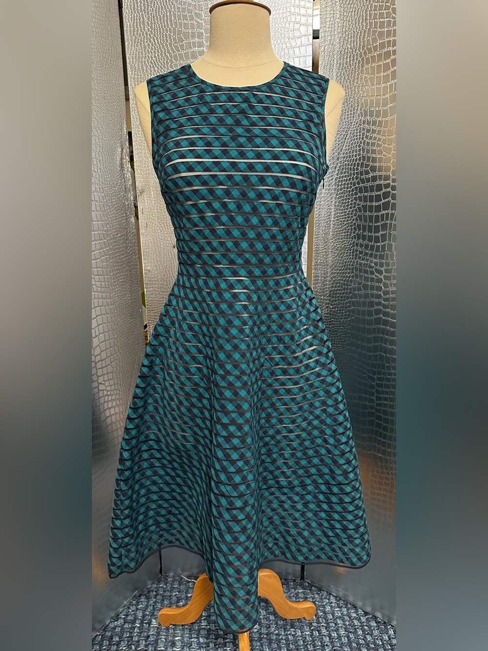 Cynthia Rowley Teal and Black Strapless Fit-and-Flare Dress